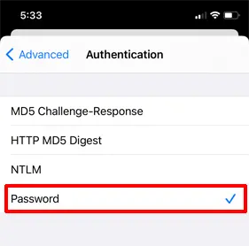 Select Password Authentication