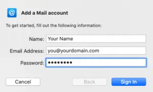 Add a Mail account first screenshot