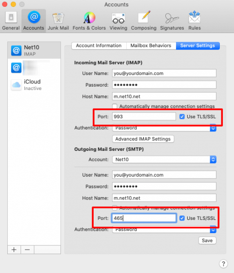 apple mail preferences unable to set incoming server