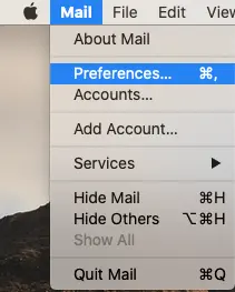 Select Mail > Preferences screenshot.