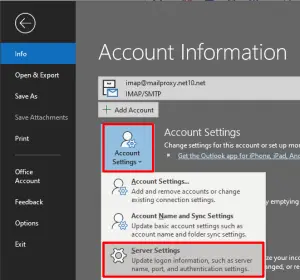 Select Account Settings and then Server Settings