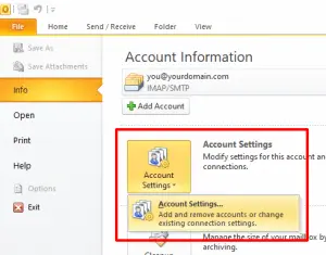 Outlook 2010 Account Settings Button