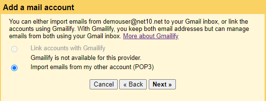 Gmail select POP3