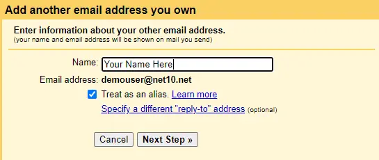 Gmail enter name for outgoing mail