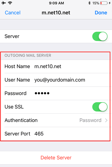 iOS 13 Update Outgoing Server Settings