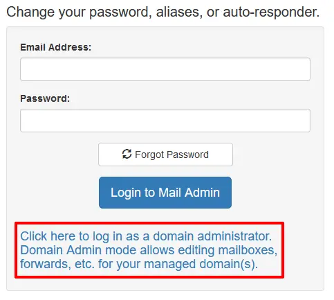 User Mail Admin - Login